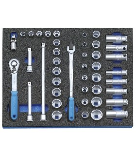 SURTIDO DE VASOS DE 3/8"" EN MODULO CT 2/4, 43 PZS 2016486 GEDORE